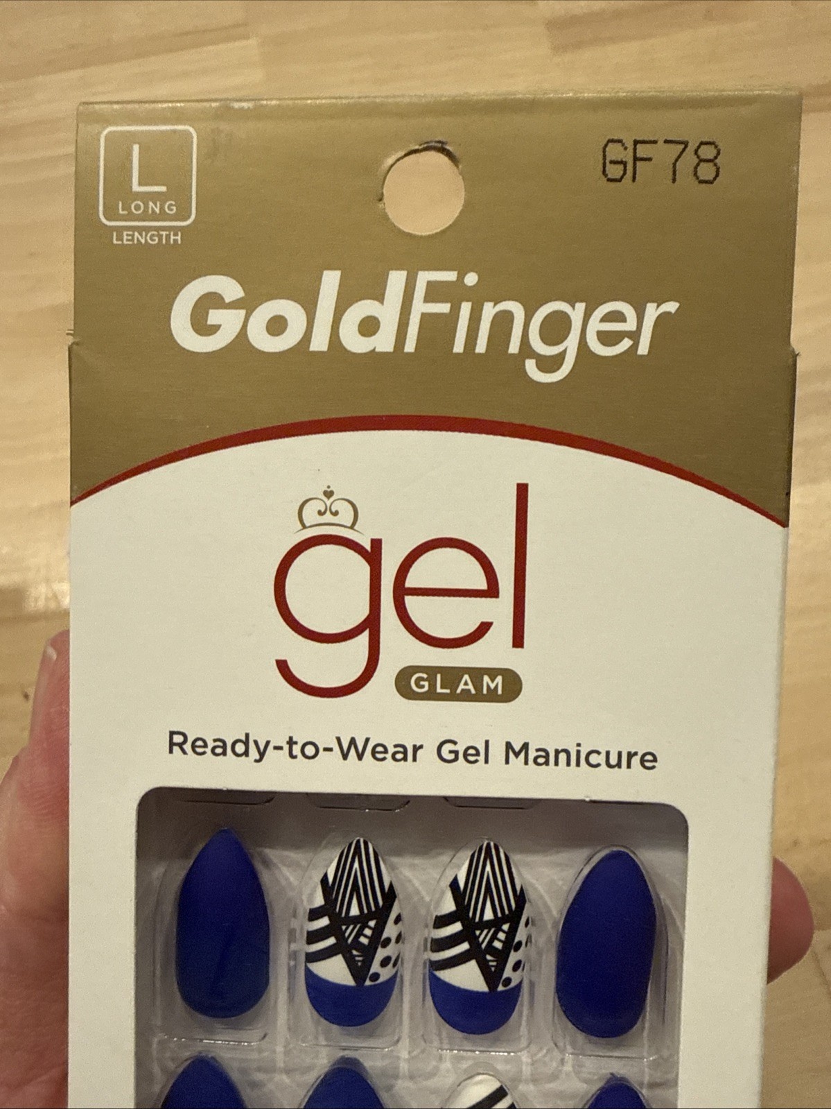 Kiss Goldfinger Gel Glam Blue Stripe Pattern Long Glue On Nails