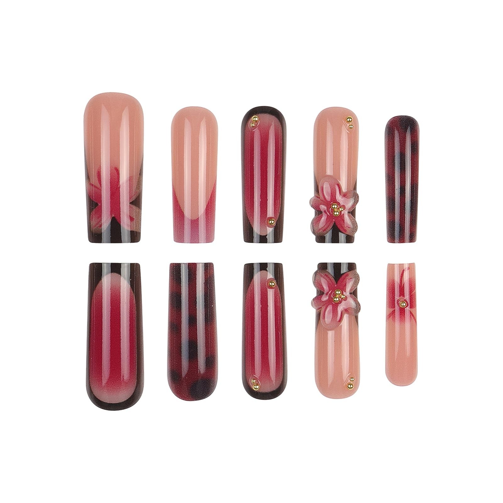 Jremg 3D Floral Press on Nails Medium Square Fake Square, Multicolor