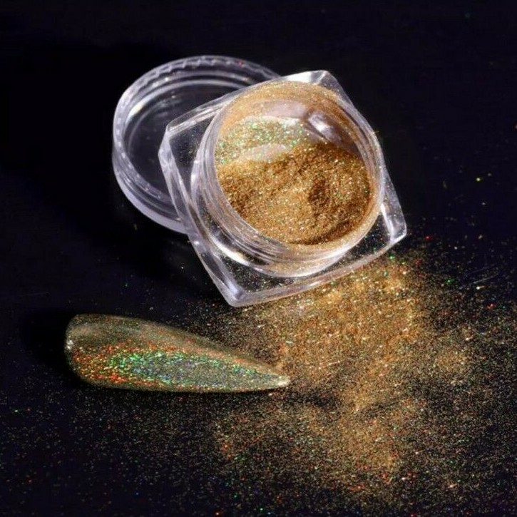 Holographic Nail Glitter Powder 4 piece SET Silver Grey Black Gold Unicorn Laser