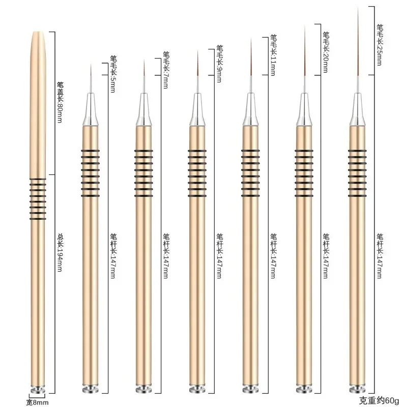 Nail Art Liner Brushes Set 6/9/12/15/18/25mm Fine Striping Drawing
