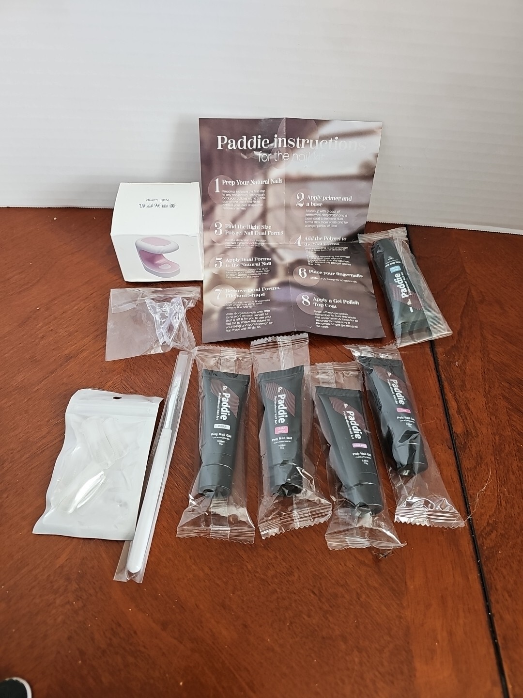 Brand New 10 Piece Paddie Acrylic Nail Set W/Polish, Nails,Adhesive,Lamp