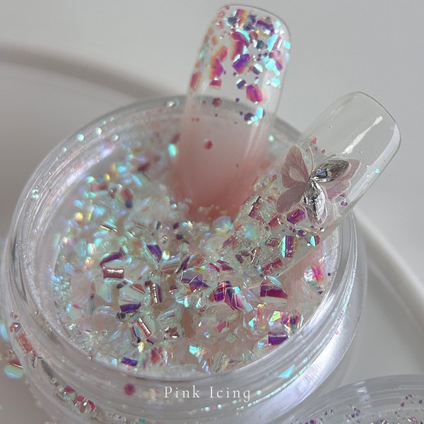Bonnie B Pink Icing Nail Glitter Aurora Clear Ice Effect Chunky Mix Nail Art