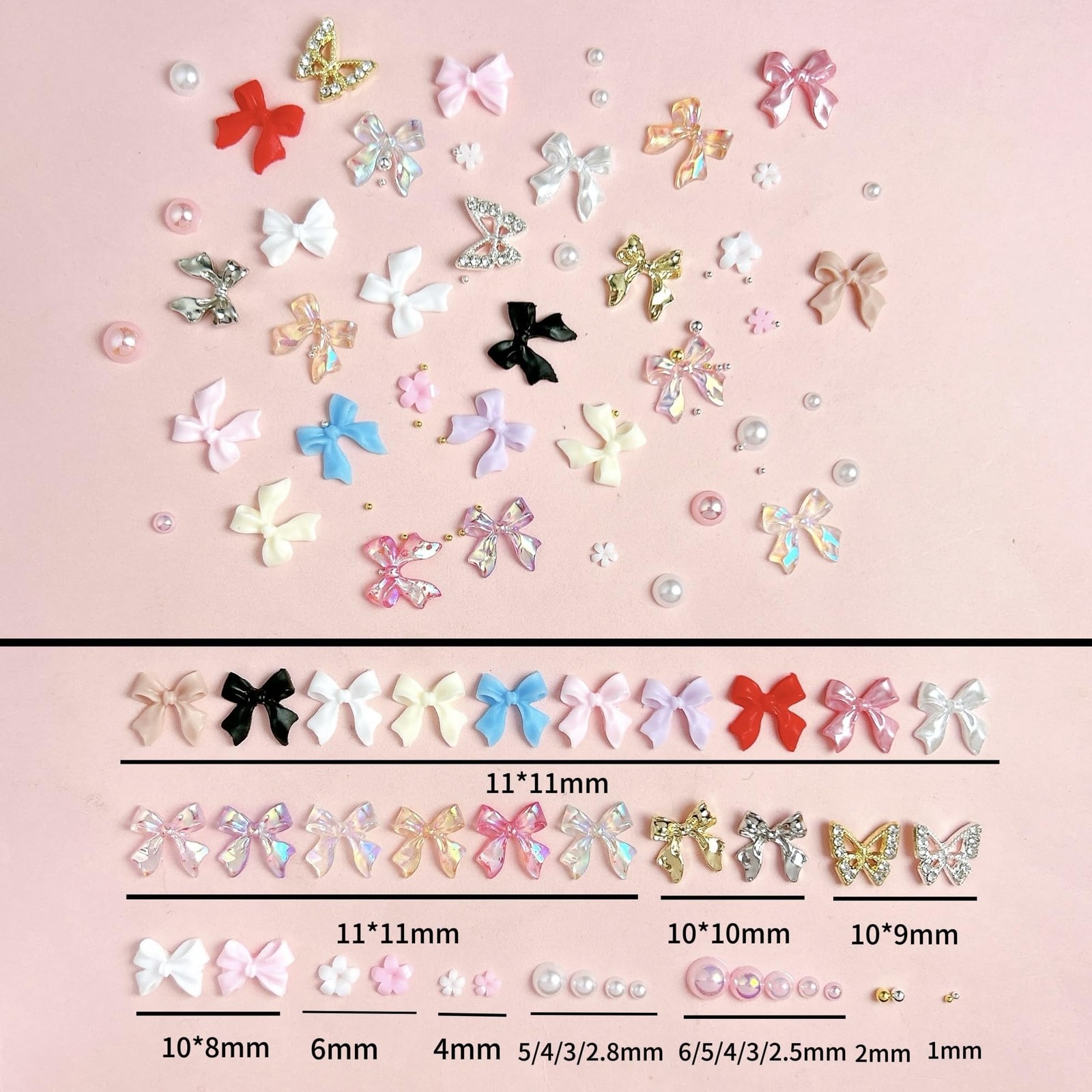 Bow Nail Charms and Gems Kit, 3D Color Kawaii Bow Nail Art Charms Gold Hollow…