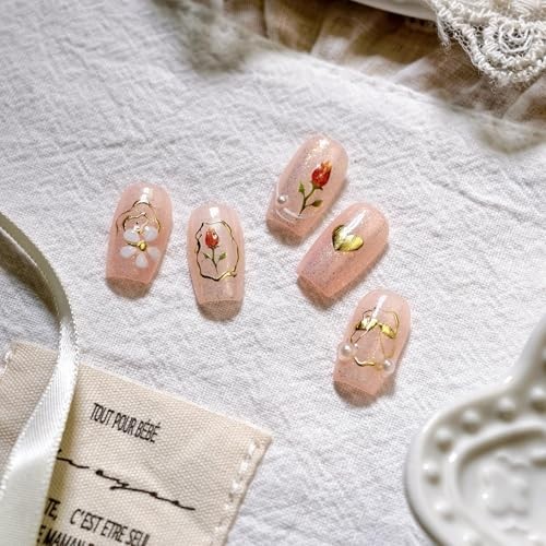 Gold Nail Stickers Flower Nail Decals for Nails Art Tulip Nail Tulip Gold Heart