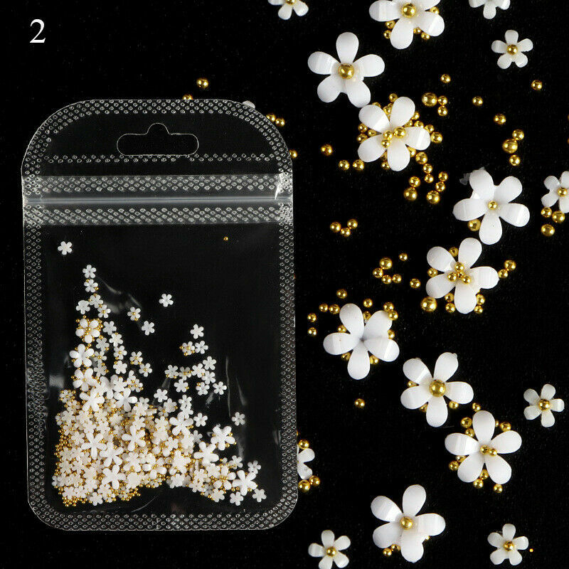 3D Acrylic Flower Nail Art Decor Mixed Size Ball White Rhinestones Manicure NH9