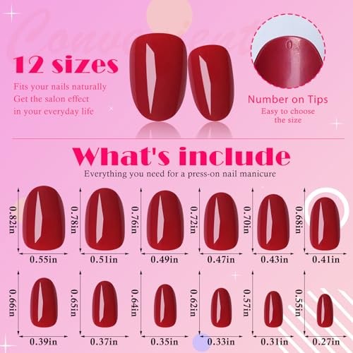 Oval Press on Nails Short Fake Nails, 240pcs Red Nails Press on Deep Red