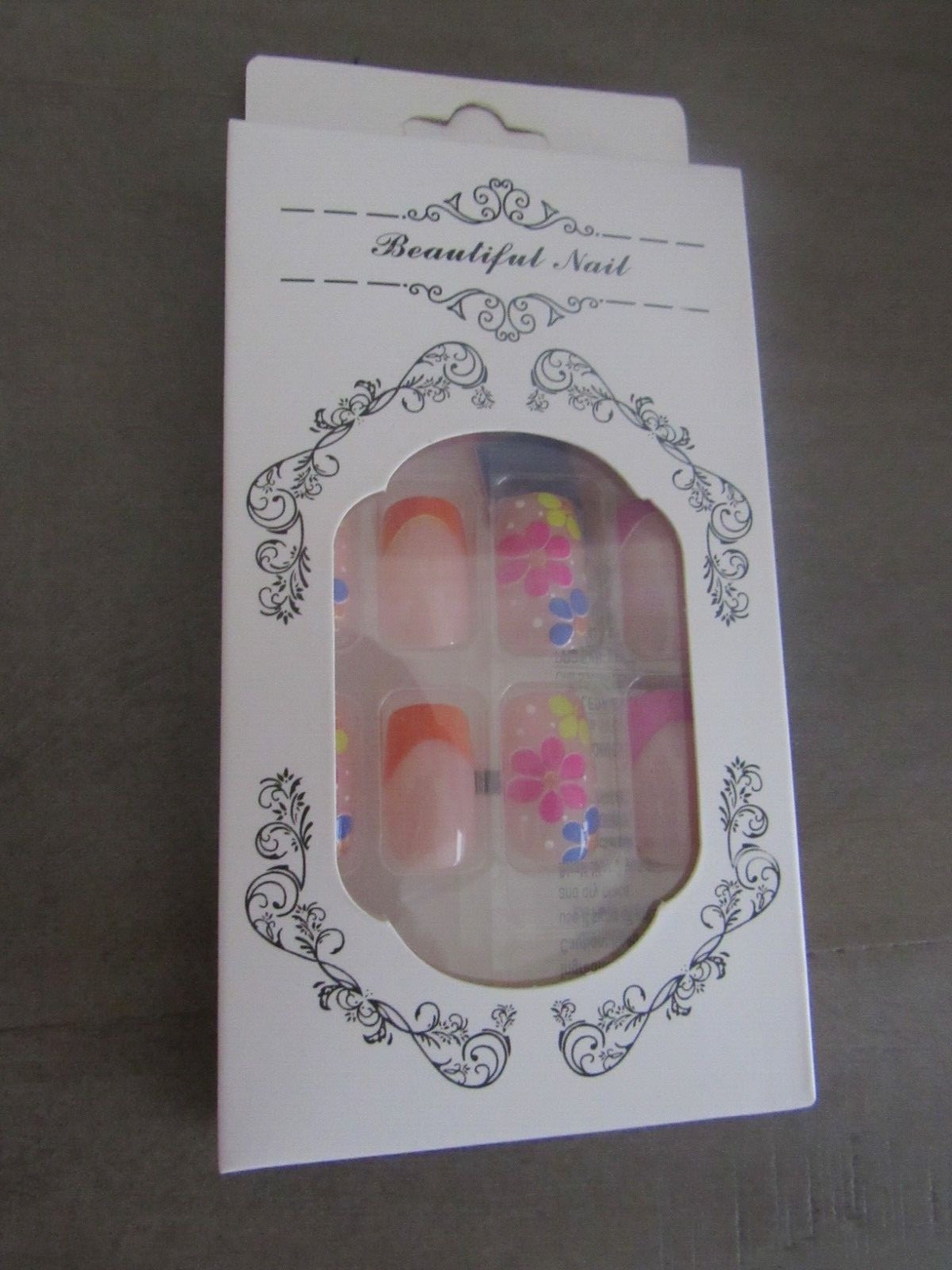 Women’s Beautiful Nail Orange Pink Floral and French Manicure Nails Set 20: New