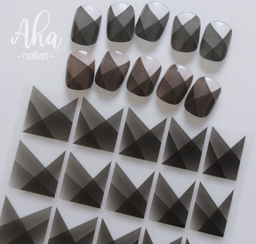 Black White French Nail Art Sticker Decal 3D Self-Adhesive Semi Transparent NS44