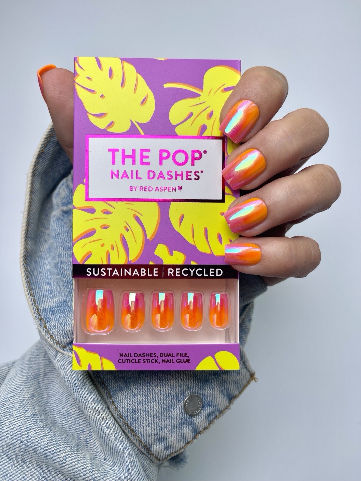Red Aspen Press On Nails~Odalis , Short Coffin Ombré halo Pink Orange