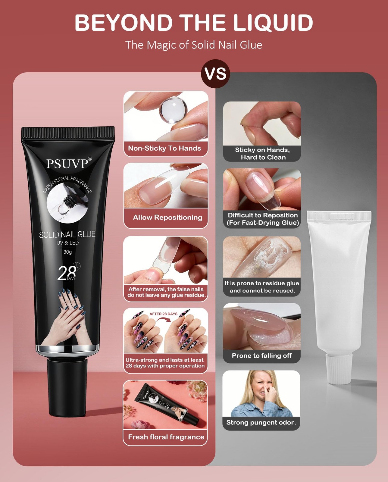 Solid Gel Nail Glue30g w/Mini UV Lamp,For Acrylic Fake&Press OnNails | Strong…