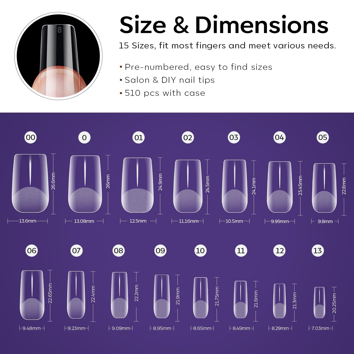 Medium Square Nail Tips – 510Pcs Fake Nails Gel Tips Pre-shaped Half Matte Fu…