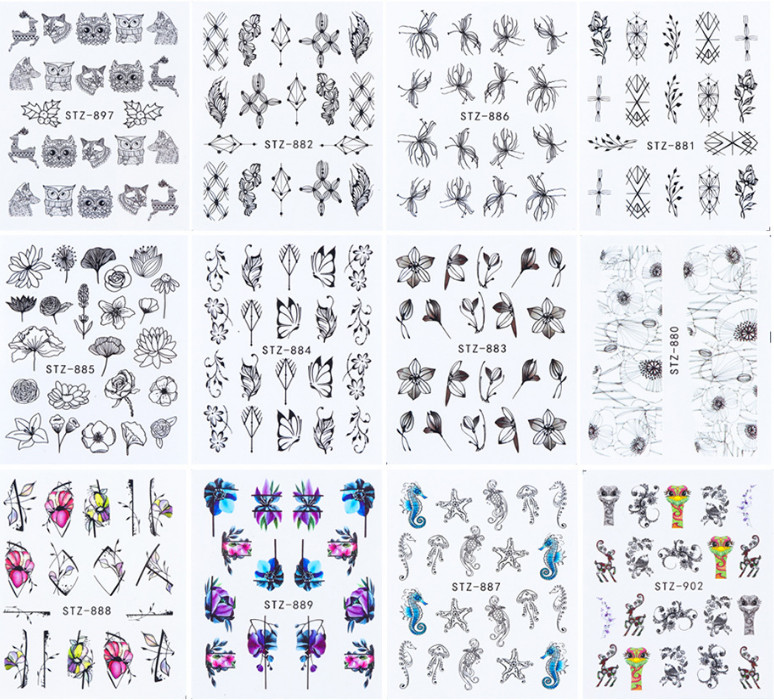 Nail Art Sticker Water Decal Owl Flower Decoration Slider Polish Foil Paper NS26
