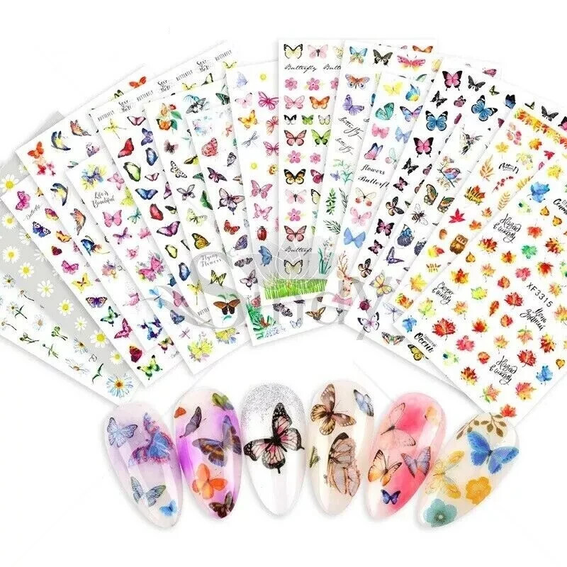 12 Sheets Set Nail Art Stickers Butterfly Bug Birds series Insects & Flower NS34