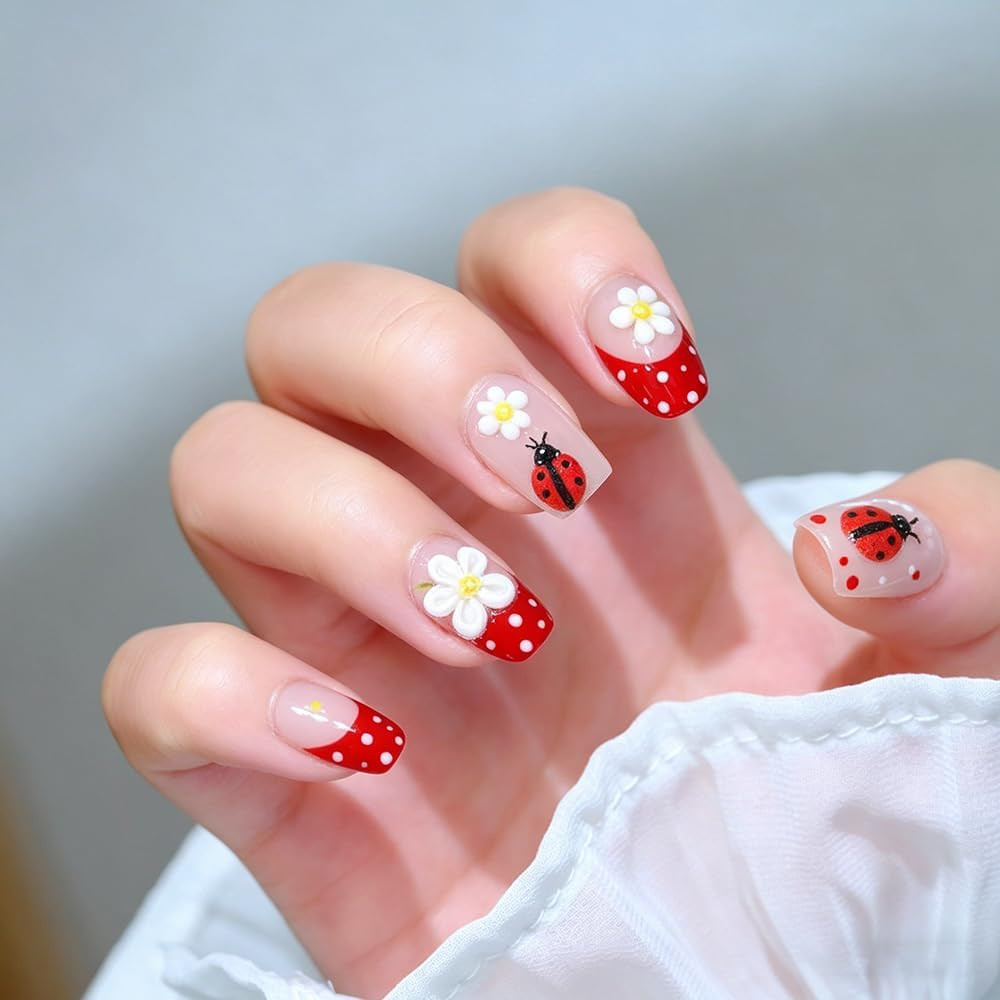 Cartoon Cute Insect 5D Nail Art Stickers Hawaiian Flower Daisy Tulip Strawberry