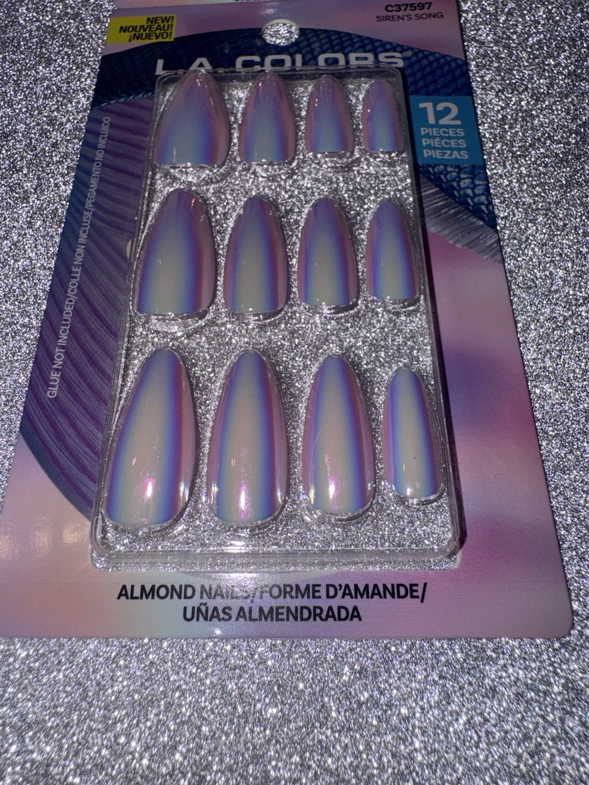2x Chrome Pink Long Almond Shape Nails L.A. Colors Press-On Nail Set 12 Pcs 2 Pk