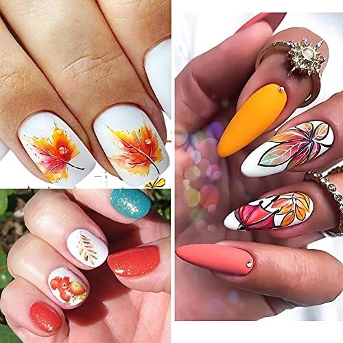 Fall Nail Stickers Autumn Leaves Nail Water Transfer Stickers, Design 8