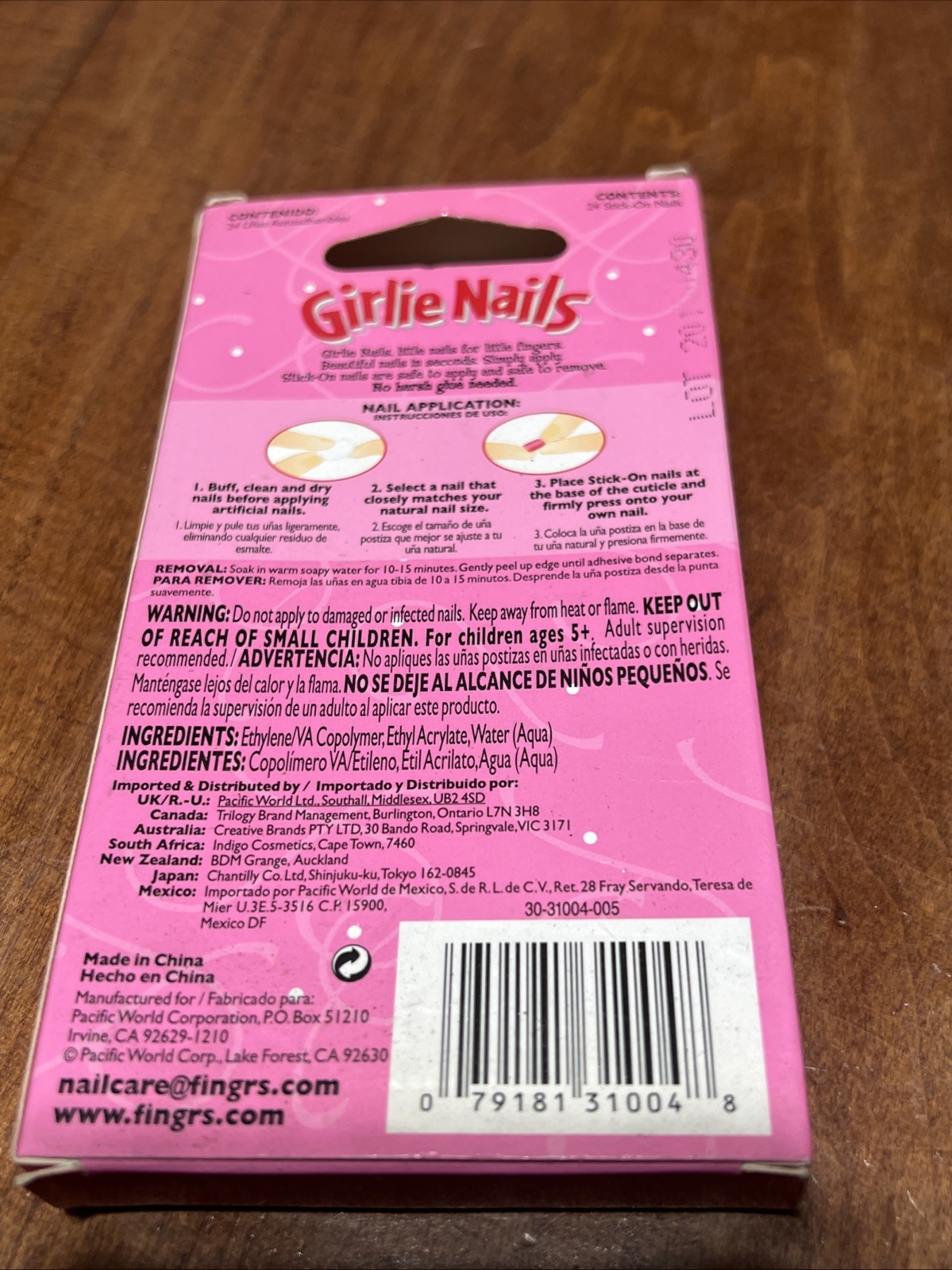 Little Fingr’s GIRLIE NAILS #31004 24 Stick-On Nails STARS Green+Pink+White