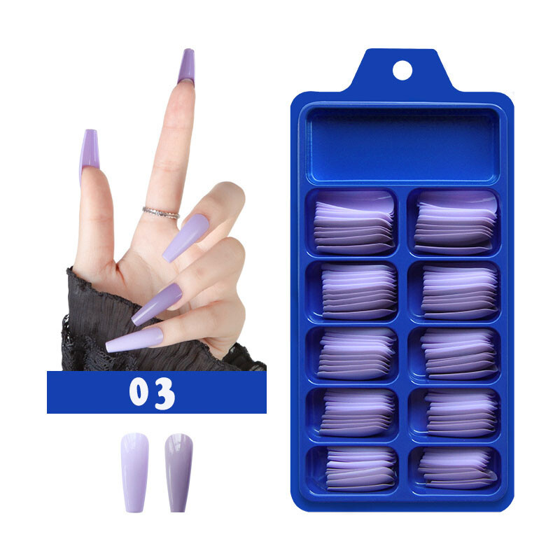 100PCS False Nails Art Tips Long Artificial Fake Stick On Full Cover Reusable