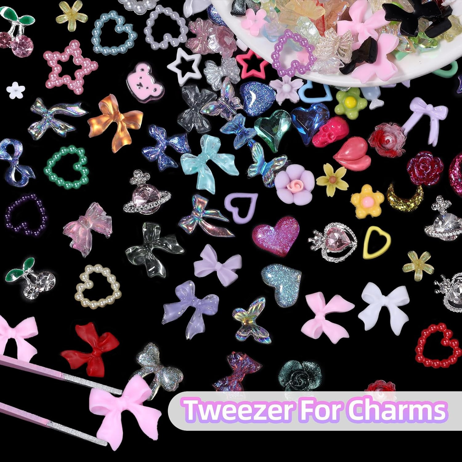 3D Nail Charms and Gems Rhinestone Cherry Heart Planet Nail Charms, Junk Case Ch