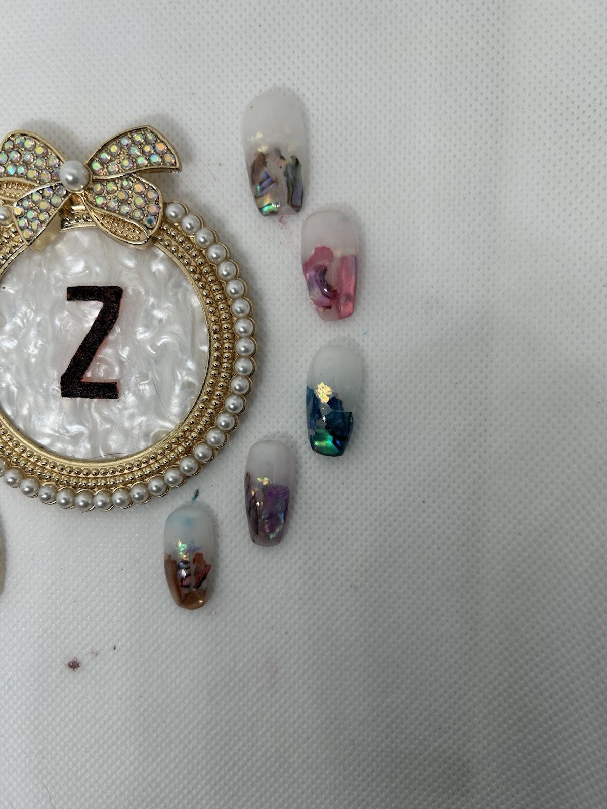 Z NAILZ! Handmade Gorgeous Milky White & Encased Abalone Shell Press On Nails