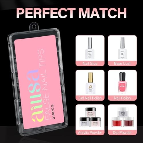 Nail Tips Half Matte Full Cover Nails Tip Clear Acrylic Pre-Shaped Long Coffin