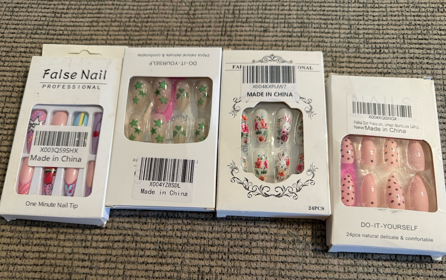 Nail Art Mixed Set Press-On Nails Lot of 4 Sets Pre-Designed /Summer/Cute