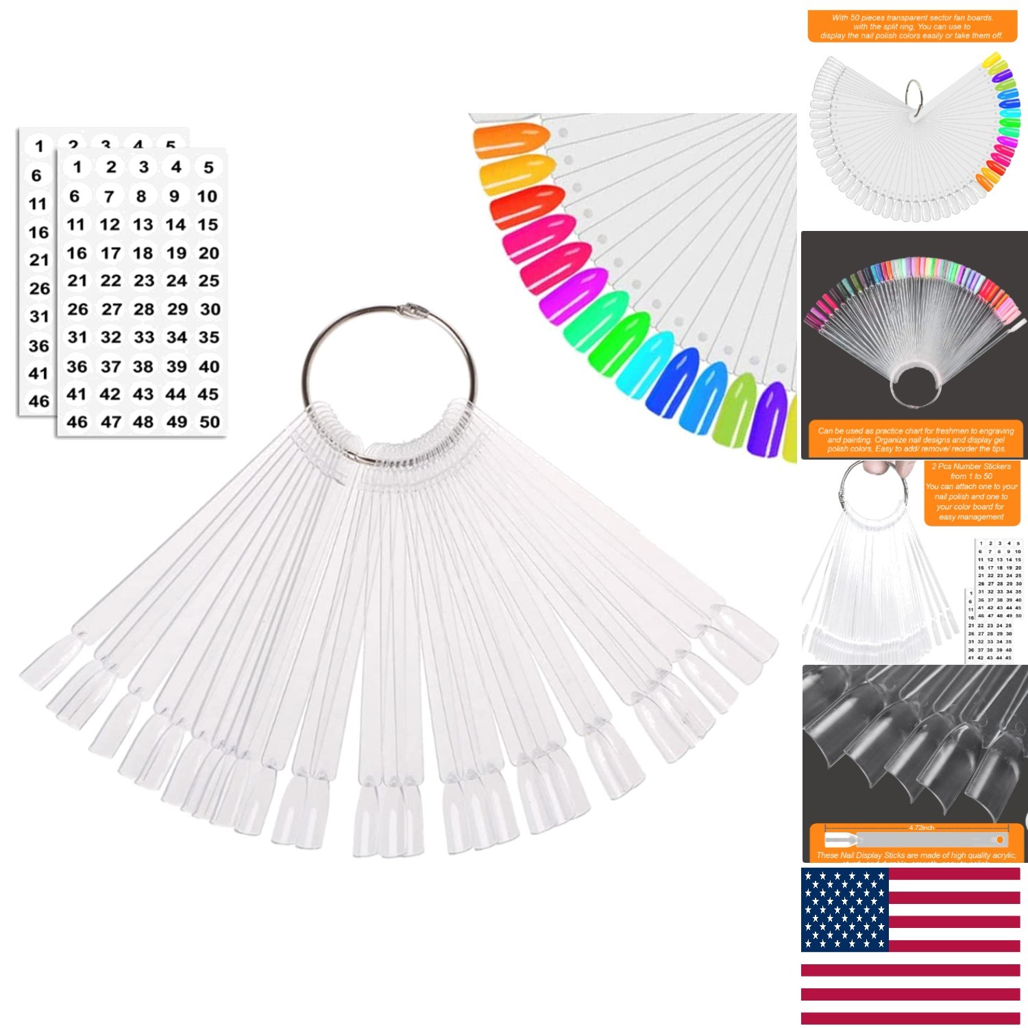 Durable 50 Pcs Fan-Shaped Nail Swatch Sticks for Professional Nail Art Training