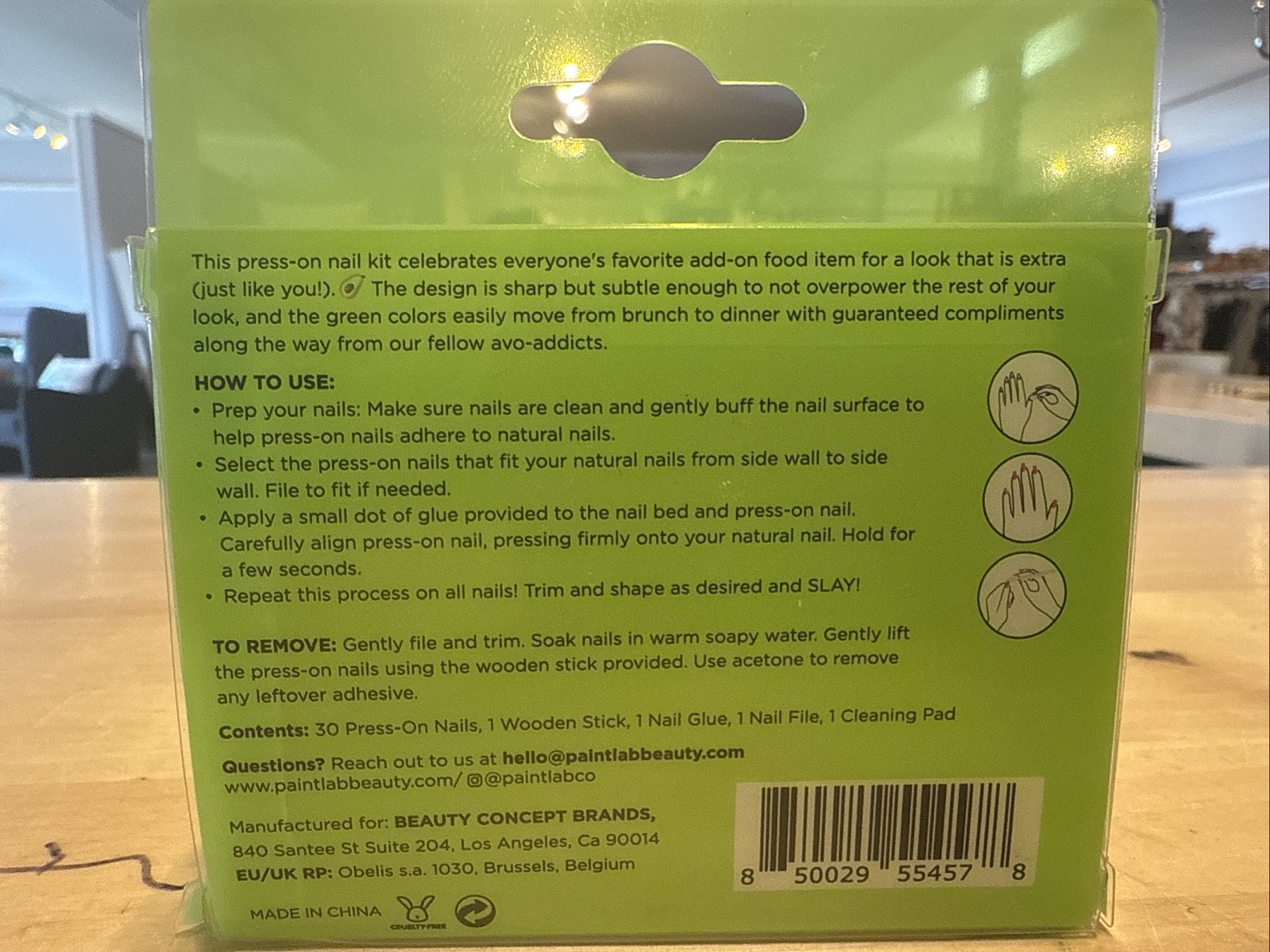 PaintLab Reusable Press-On Gel Nails Kit, Holy Guacamole, 30 Count/New