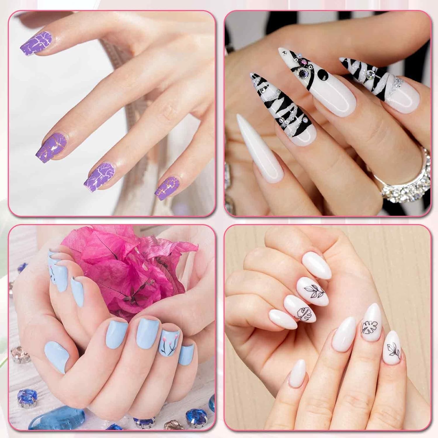 4pcs Ombre Nail Brush Set Gradient Nail Sponges Pen Liner Art Pink