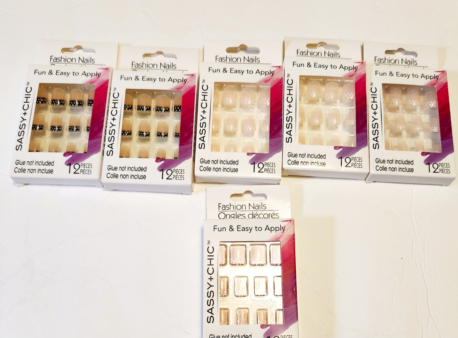 6x Fashion Nails Sassy+Chic 12 pieces ea~3 Different Styles~ French/w Polka Dots