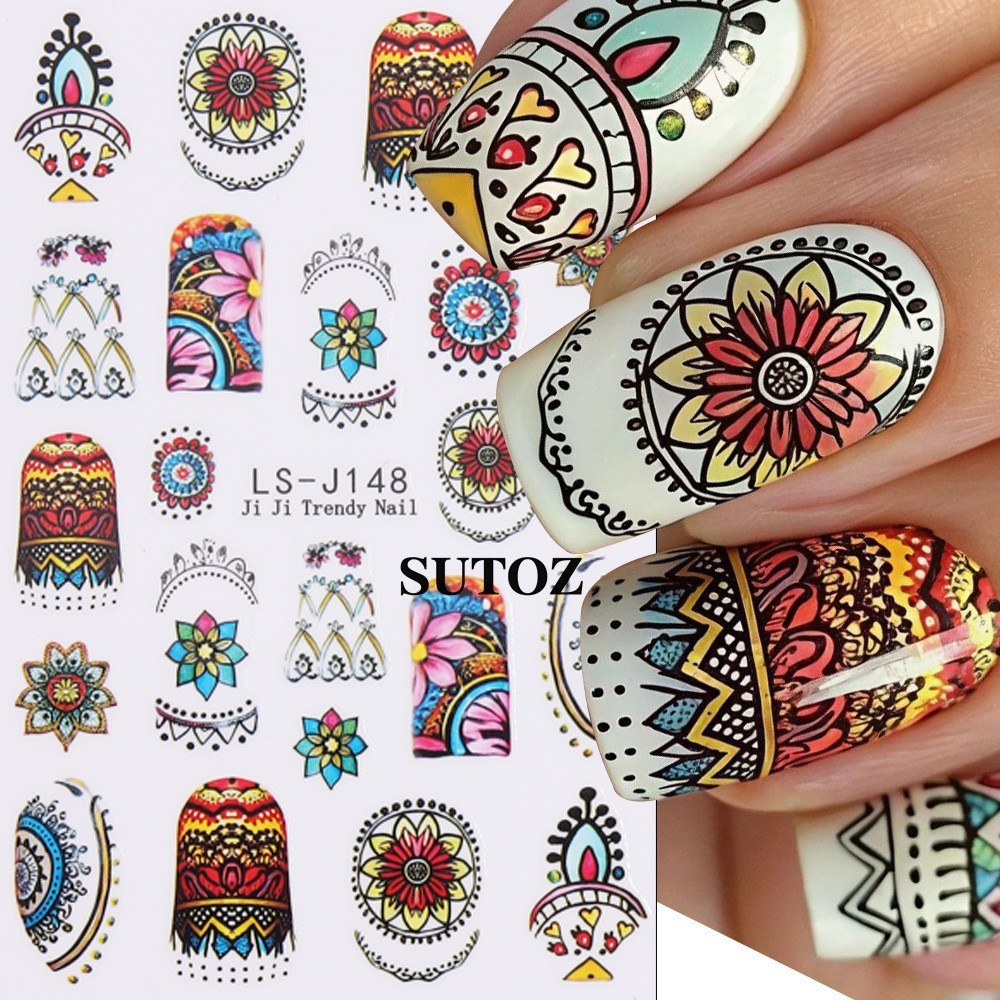 4Pcs Set Nail Art Retro Bohemian Flower Stickers Self Adhesive DIY Peel Off NH29