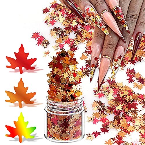 Holographic Glitters Fall Maple Leaf Shaped Nail Art Sequins yellow yellow
