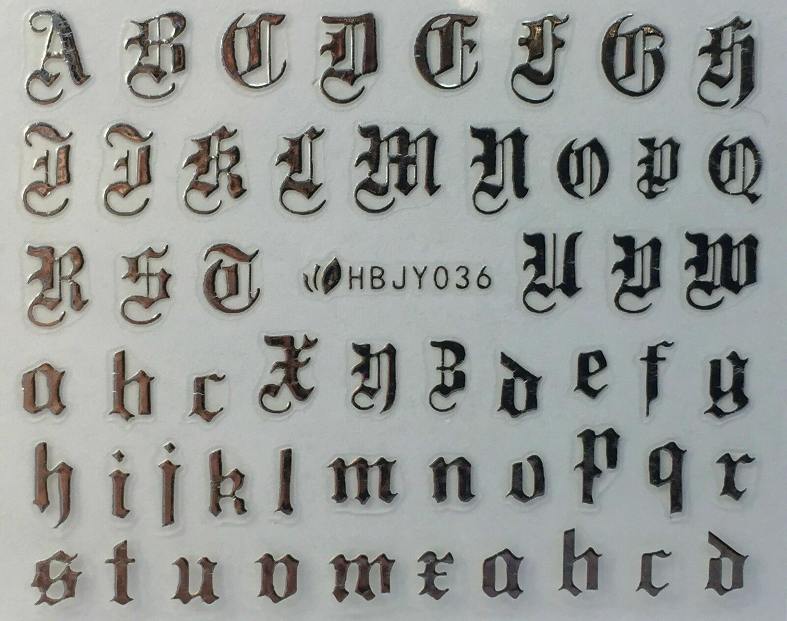 Nail Art 3D Decal Stickers Alphabet Letters Silver HBJY036
