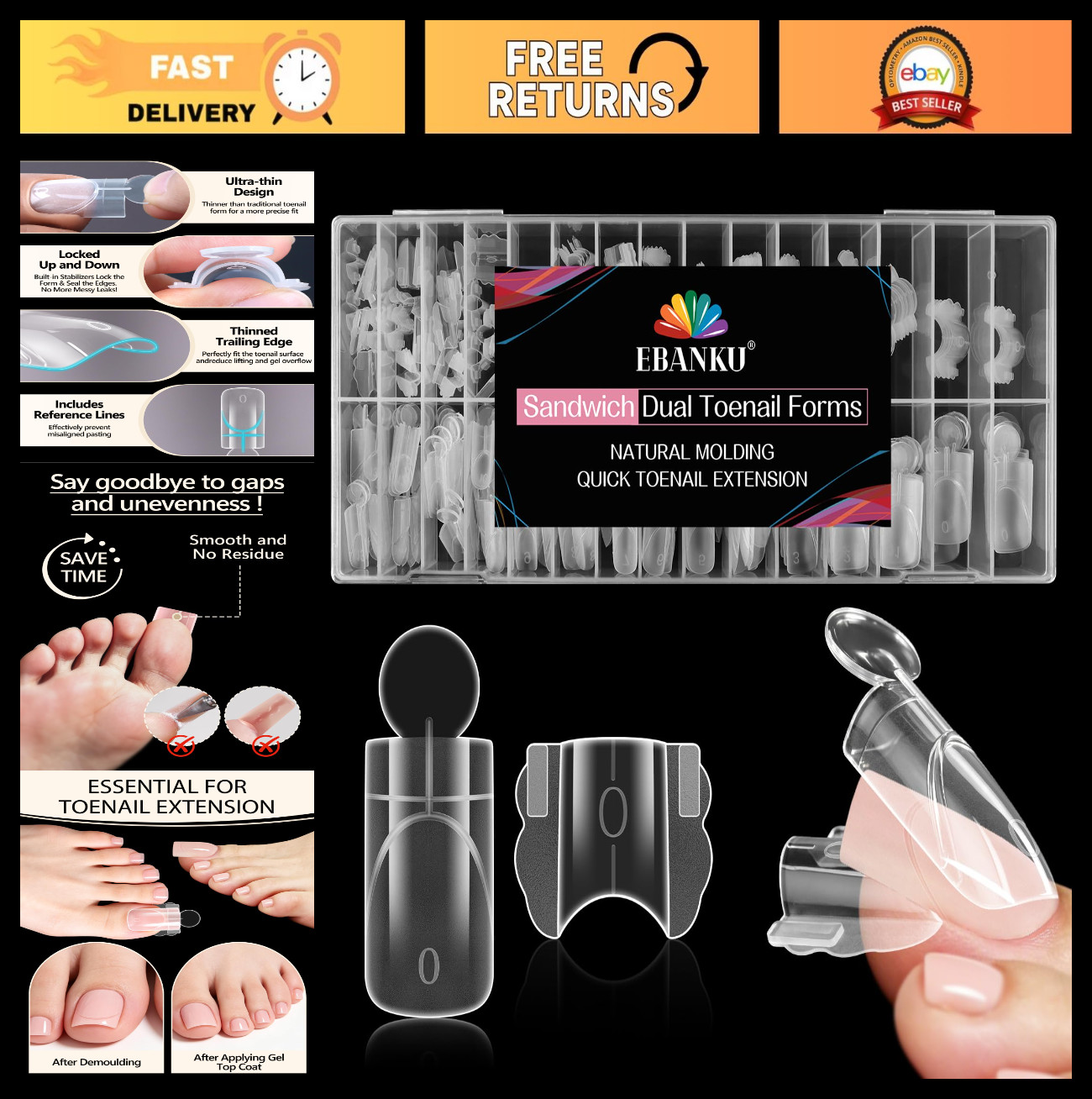 280Pcs Square Short Toe Nail Dual Forms for Quick Extensions, 15 Sizes, No Paper