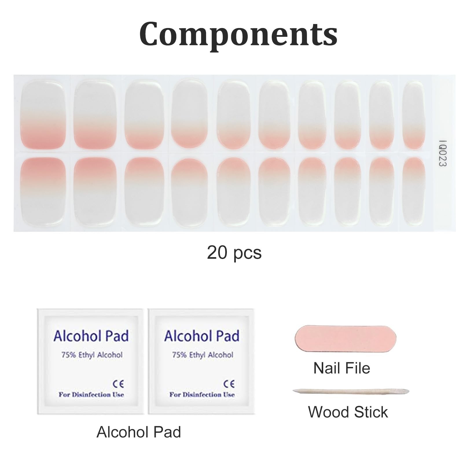 Semi Cured Gel Nail Strips UV Light Needed 20PCS Ombre Nude Gel Nail Stickers…