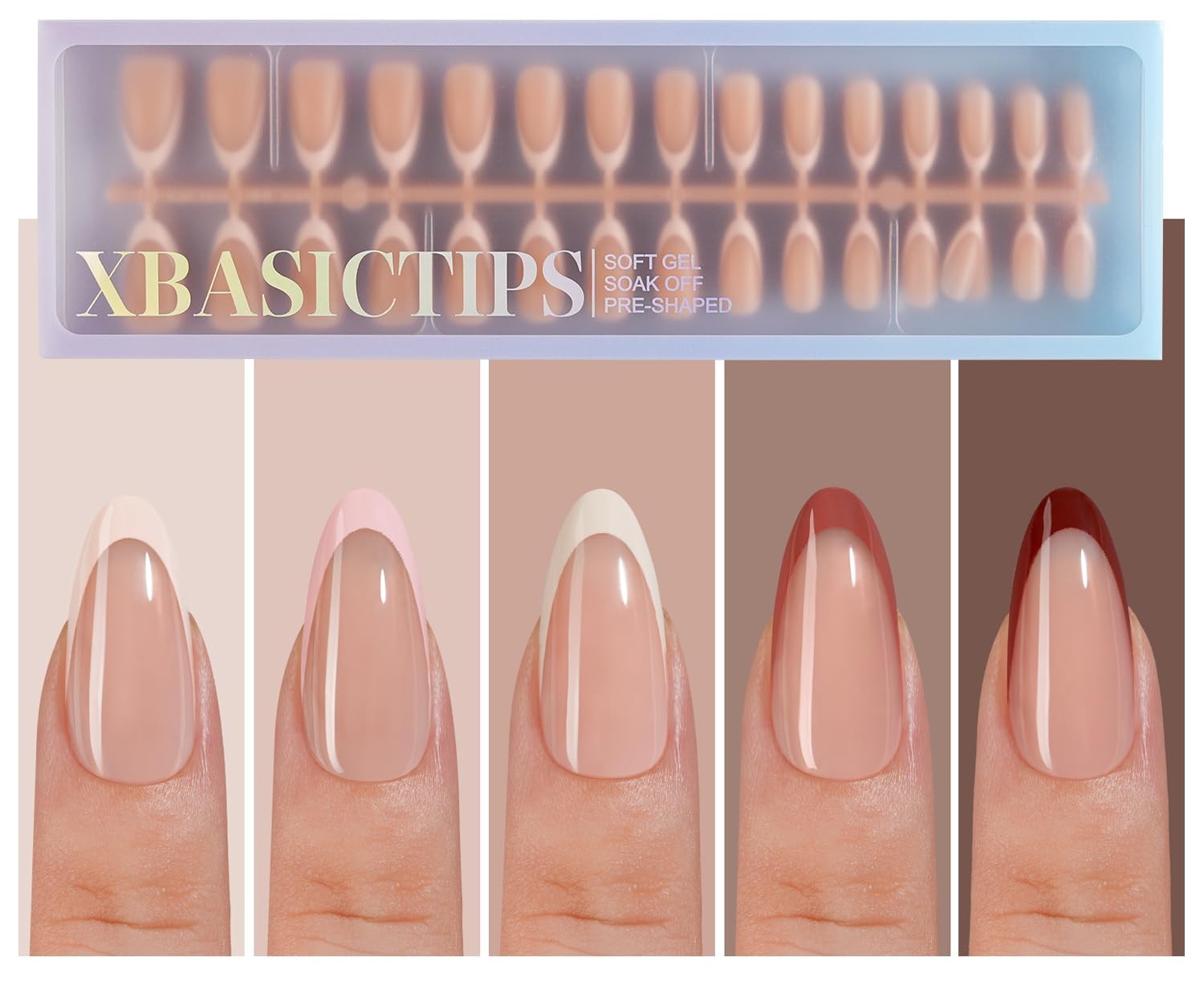 XBASICTIPS French Tip Press On Nails, 150Pcs French Gel Nail Tips Medium Almo…