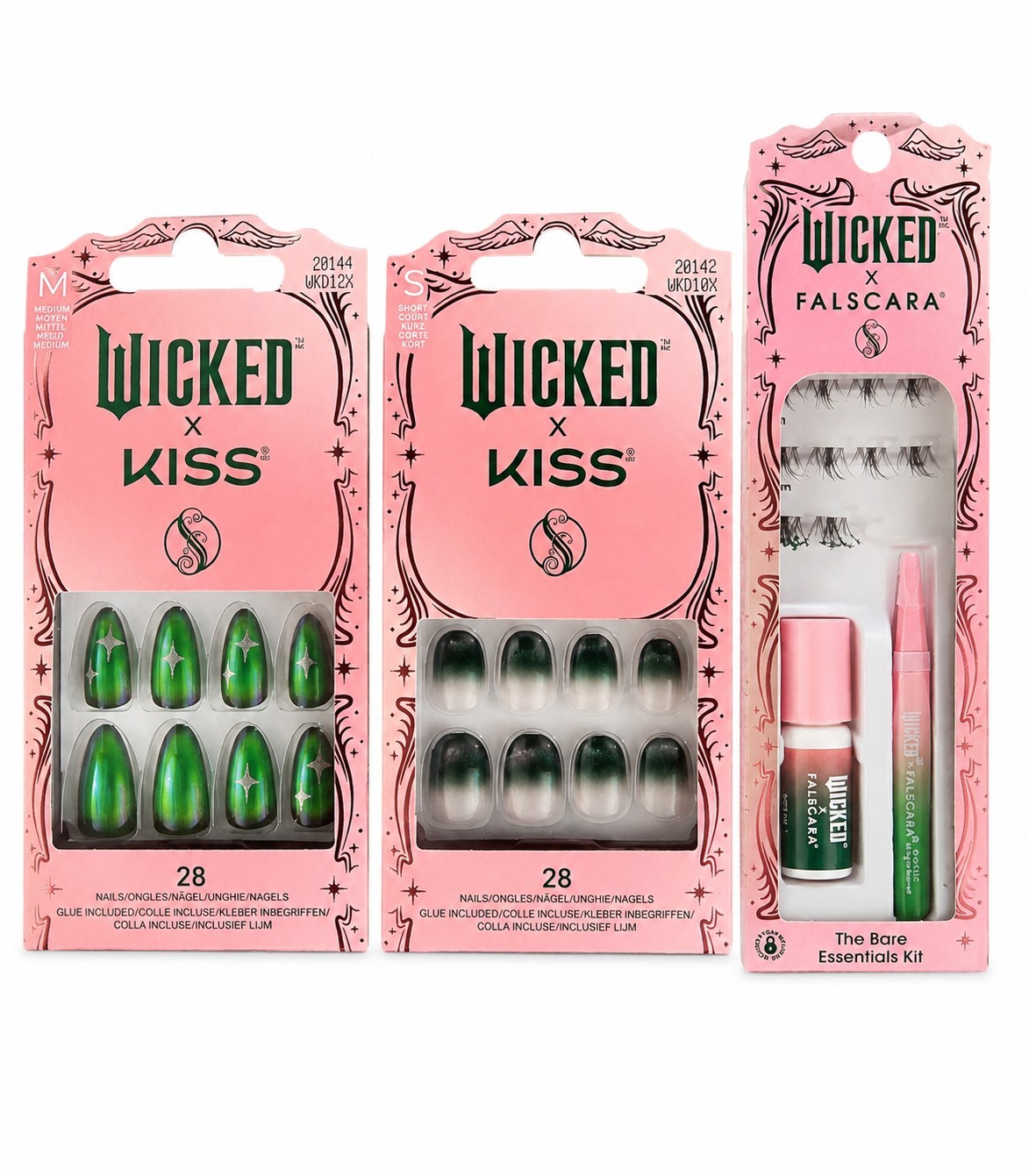 Wicked x KISS Press-On Nails & Falscara Bundle 3 Pc Set Green Ombre New Sealed