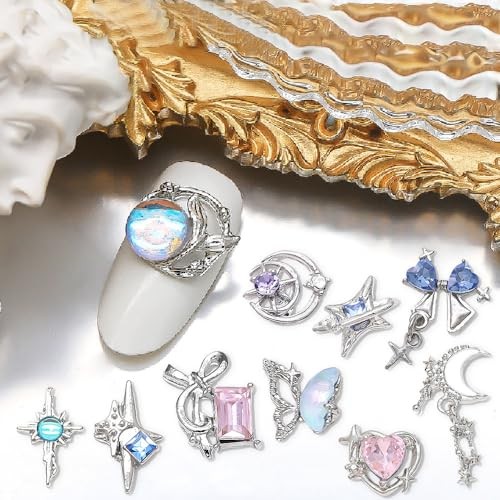 16 Styles Luxury Moon Star Nail Charms for Acrylic Nails Alloy Rhinestone Star