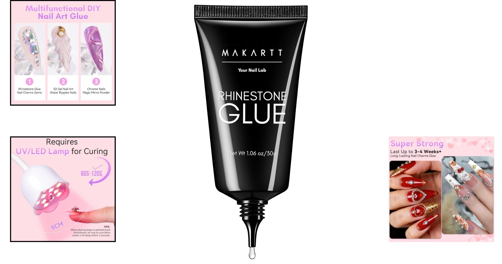 Long-Lasting Rhinestone Glue for Nail Charms, 30ML Water-Resistant Gel Formula