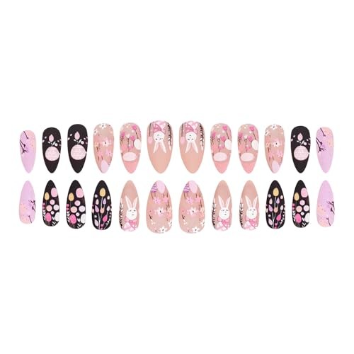 Pink Easter Press on Nails Almond Fake Nails Matte Spring False Nails style16