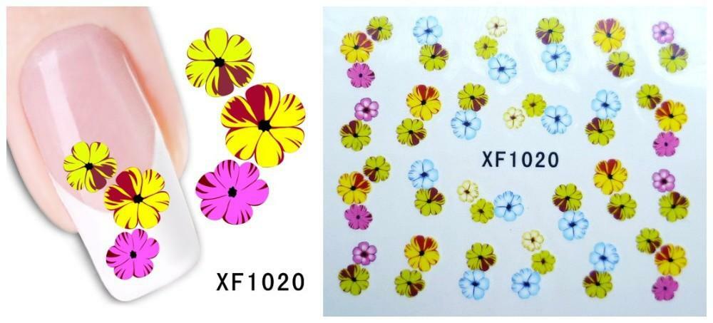 Nail Art Water Transfer Sticker Decal Stickers Pretty Flowers Pink Yellow XF1020