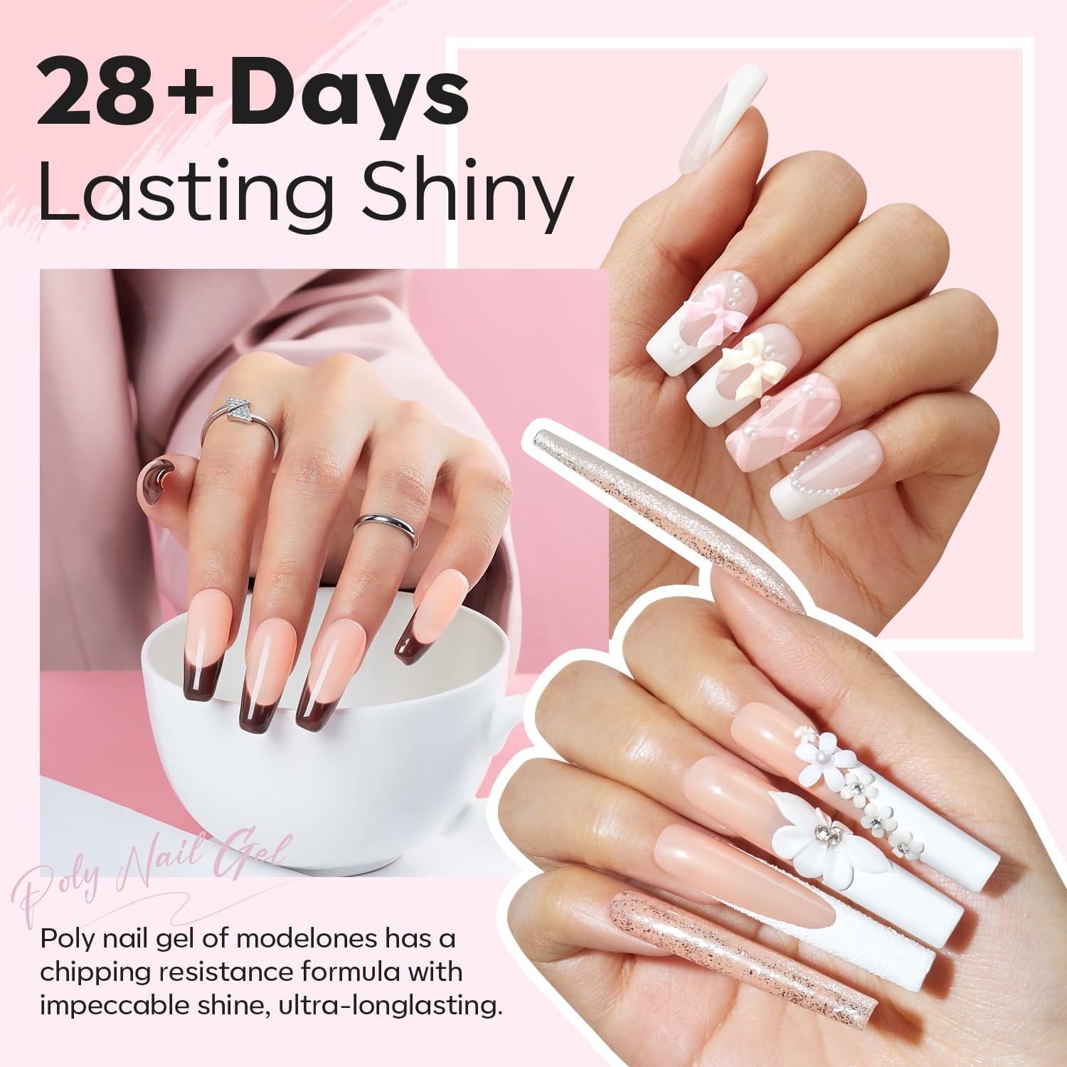 6 Color Poly Nail Gel Kit With 48W UV LED Lamp Charms Slip Solution Set