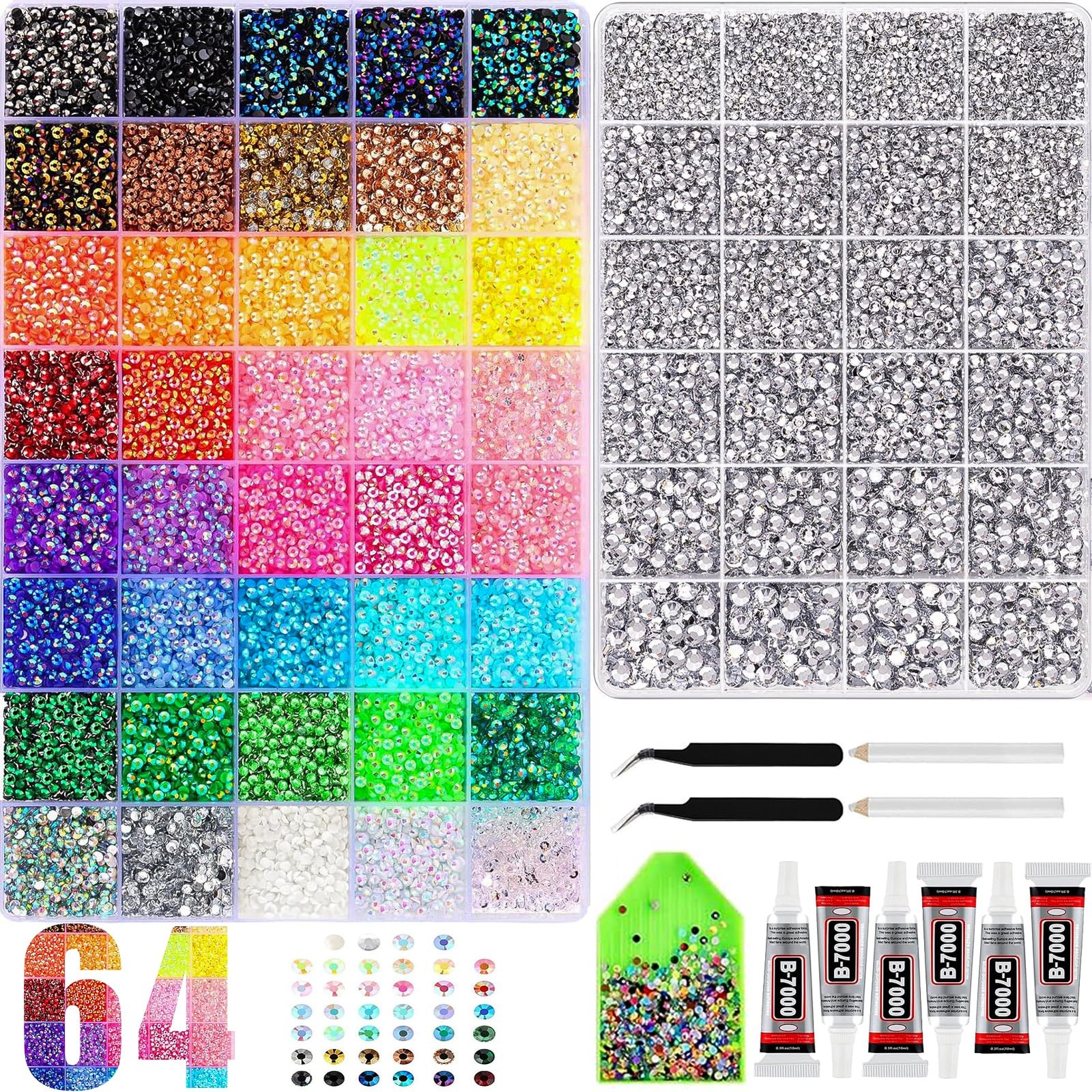 62,000 Pcs Rhinestone Bedazzling Kit, 40 Colors Nail Art Rhinestones with 32,…