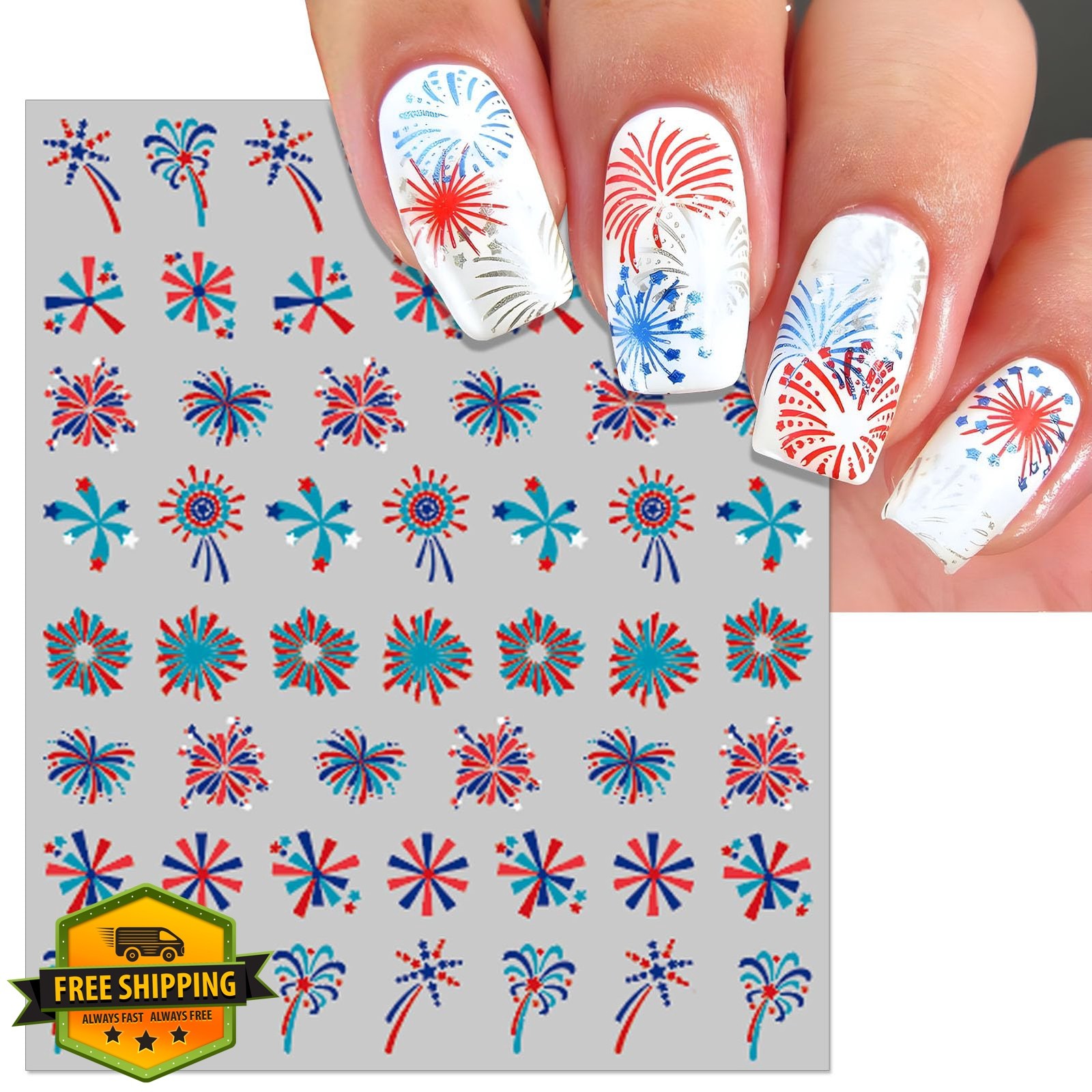 IDDFEVE 4th July Firework Nail Stickers Embossed