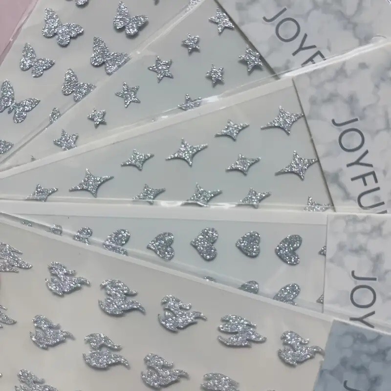 5 Sheets/Set – 3D Reflective Glitter Heart, Star, Fire Nail Art Vinyl Stickers