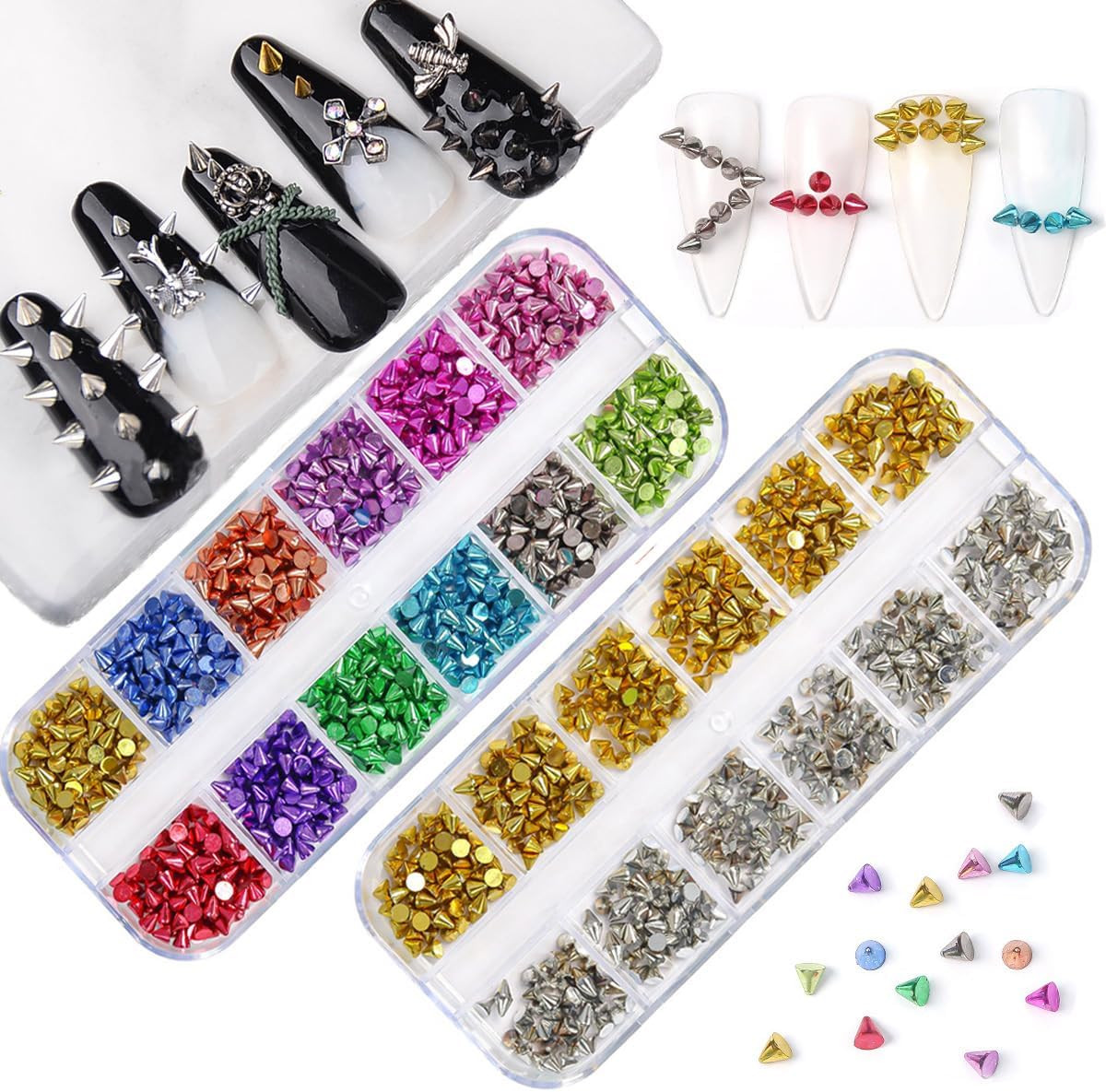 2 Boxes Nail Studs Art – Colorful Nail Studs Charms – 3D Gothic Spike Nail Art –
