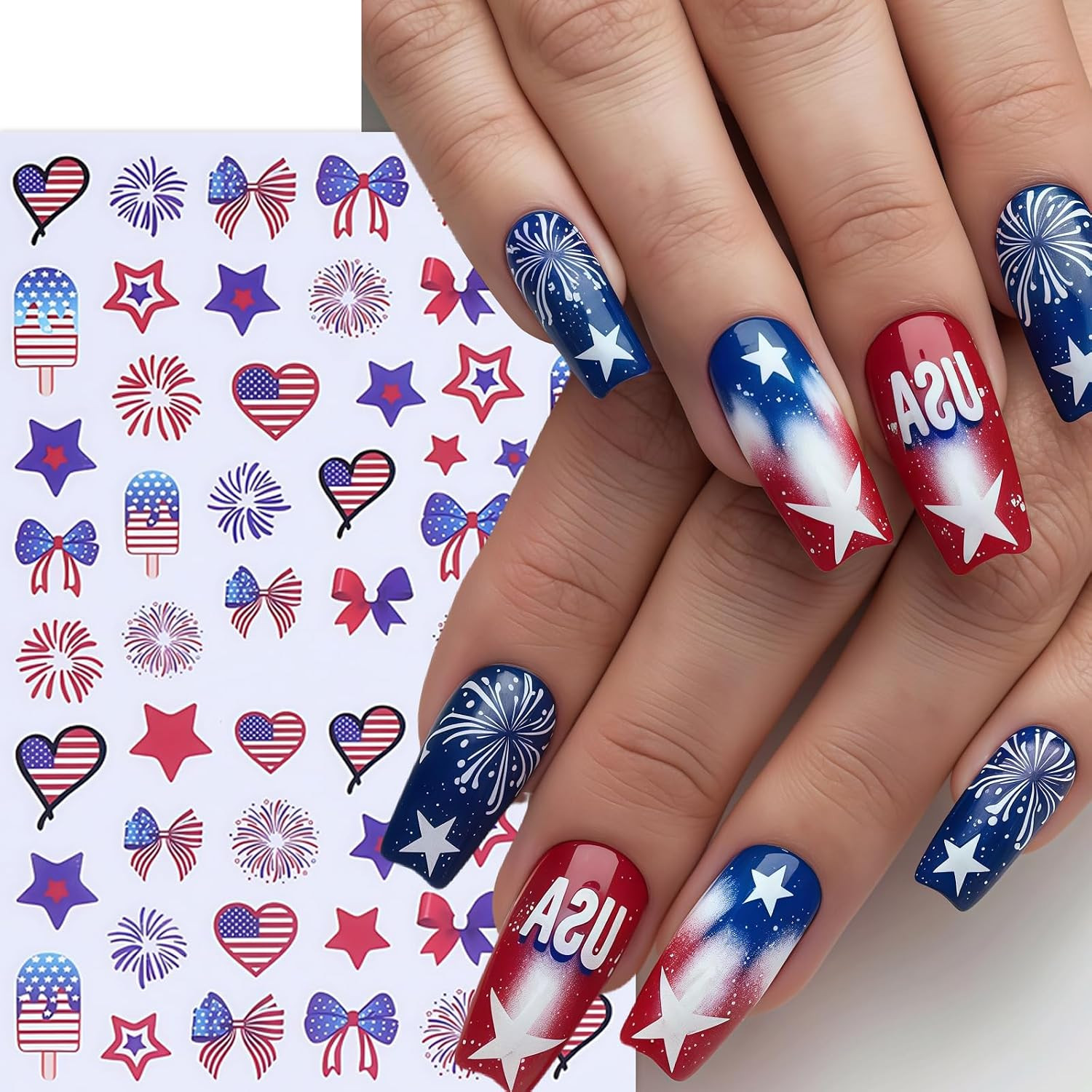 6 Sheets Independence Day Nail Stickers for Nail Art,4Th of July Nail Stickers P