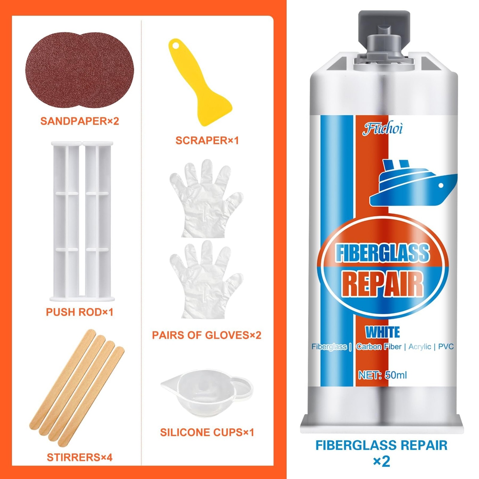 Fiberglass Repair Kit, 100ml White Gel Coat Repair Kit for Boats, Marine Fibe…