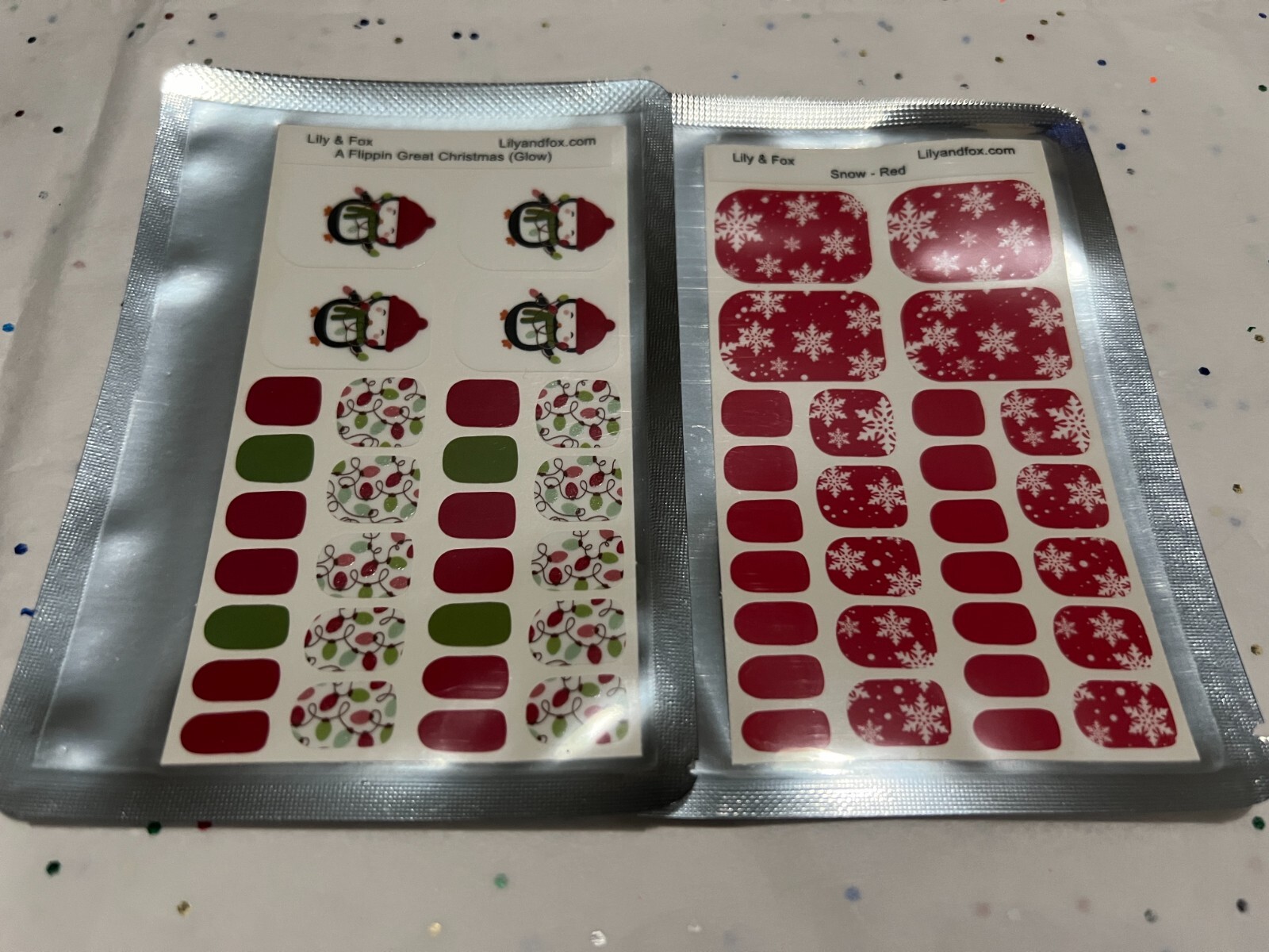 2 SETS – Lily & Fox Nail Wraps Stickers Pedicure Stick – Snowflakes, Penguins
