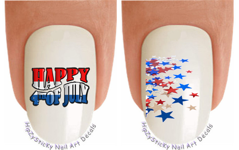Nail Art J715 July 4th Red White Blue Stars Flag Waterslide Nail Decal Transfers